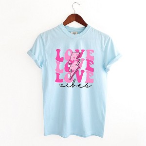Simply Sage Market Women's Love Vibes Bolt Short Sleeve Garment Dyed Tee - 1 of 4