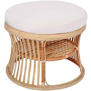 Nordlys Natural Rattan and Beige Fabric Pouf Exotic Boho Upholstery Living Room - 1 of 4