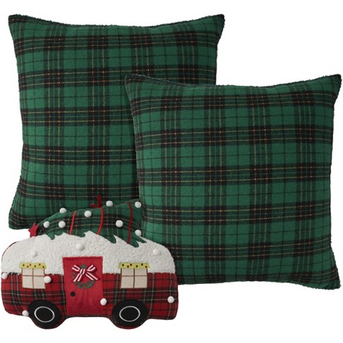 Mina Victory Holiday Plaid Faux Shearling Christmas Camper 3 Piece Set Indoor Throw Pillows Target