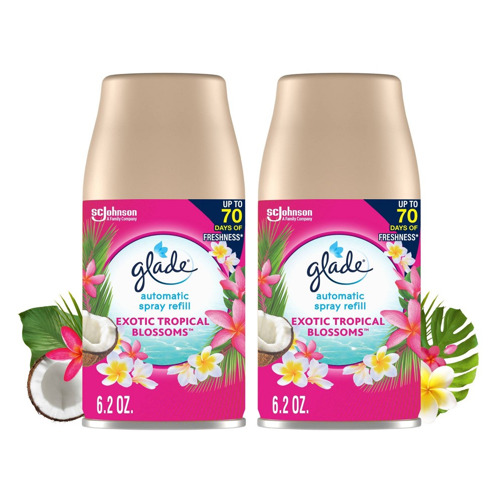 Glade Automatic Air Freshener Room Spray Scent Refills - Exotic Tropical Blossoms - 6.2oz/2ct: Aerosol, Battery Powered, Paraben-Free, Spring/Summer