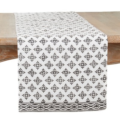 Saro Lifestyle Table Runner with Block Printed Design, 16"x72", Black