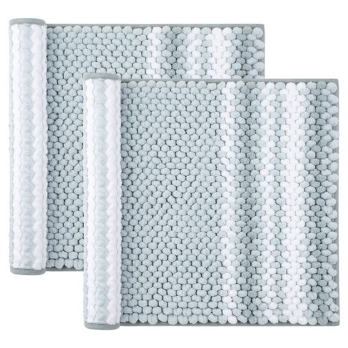 PiccoCasa Chenille Extra Soft Fluffy Non-Slip Shaggy Absorbent Area Bath  Rugs Set of 2 Light Cyan and White 17x24