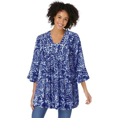Woman Within Plus Size Bell-Sleeve V-Neck Tunic
