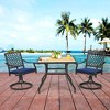 Tangkula 2PCS Patio Swivel Dining Chairs Lattice Rocker Cushioned Armrest Navy - 2 of 4
