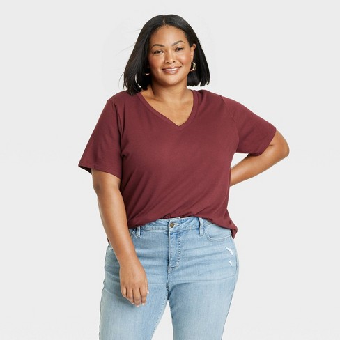 plus size red v neck t shirt