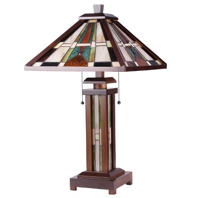 Percival 26'' Mission-Style Double-Lit Stained Glass Table Lamp