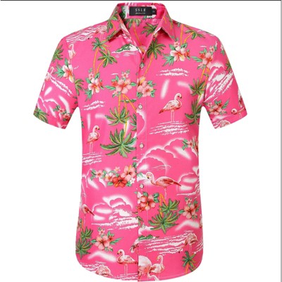 Mens Hawaiian Shirt Short Sleeve Flamingo Shirt Casual Button Down Shirts Summer Beach Shirt