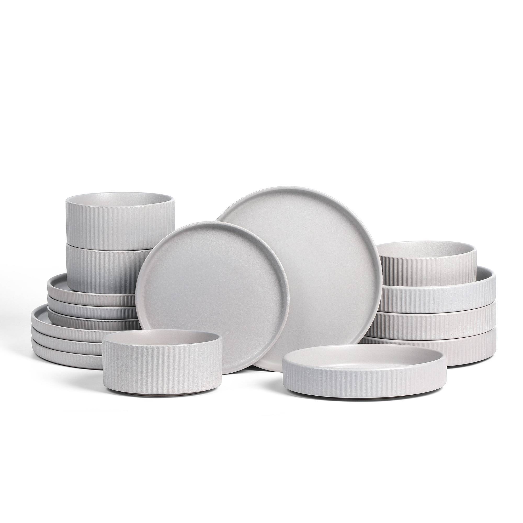 Stone Lain 16pc Haven Stoneware Dinnerware Set with Pasta Bowls Gray