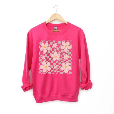 Simply Sage Market Women's Graphic Sweatshirt Wavy Checkered Flowers
