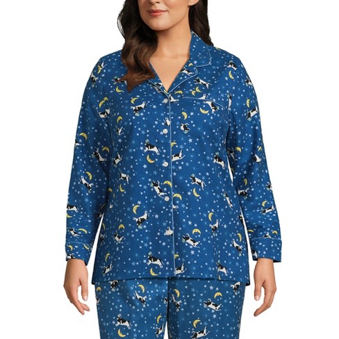 Lands' End Women's Plus Size Long Sleeve Print Flannel Pajama Top - 2x -  Evening Blue Starry Night Cow