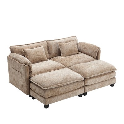 NicBex Chenille Sectional Sofa with 2 Ottomans and Removable Armrests for Living Room,Bedroom,Apartment,Camel