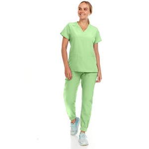 Hey Collection Womens Stretch V-Neck Jogger Scrubs Set, Medical Nursing Tops with Four Pocket Pants - 1 of 4