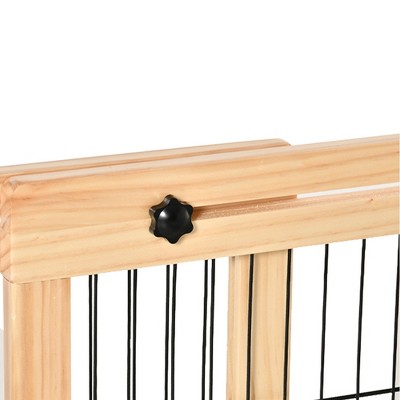 Natural Wooden Retractable Freestanding Pet Gate for Doorways