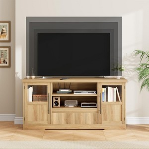 70" TV Stand - Farmhouse Entertainment Center with Wave Design, 2 Glass Door Cabinets + 2 Open Shelves, Media Console for Living Room - 1 of 4