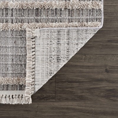 Amaga Gray and Cream High-Low Polyester Runner Rug