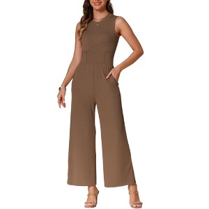 INSPIRE CHIC Women's Dressy Casual One Piece Outfits Sleeveless Crewneck Wide Leg Summer Jumpsuit - 1 of 4