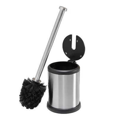 Self Closing Lid Toilet Brush and Holder Stainless Steel - Bath Bliss