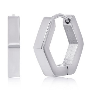 Metallo Stainless Steel Hexagon Hoop Earrings - Silver - 1 of 2