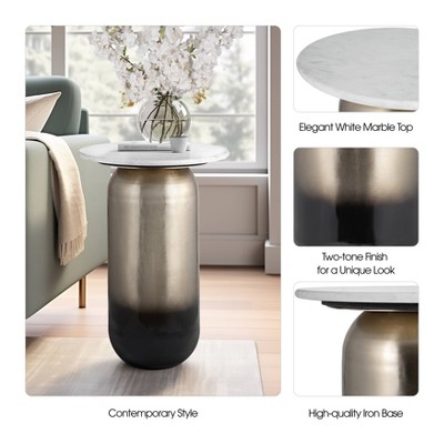 Gold and White Marble Top Round Metal Side Table