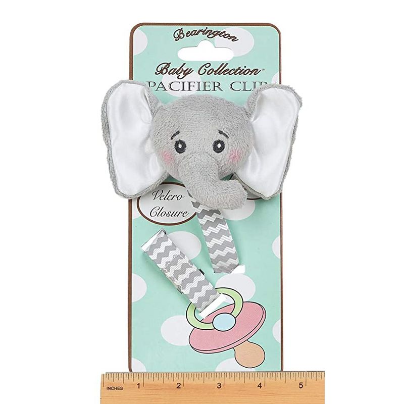 Bearington Baby Lil Spout Plush Gray Elephant Pacifier Holder with Satin Leash and Clip, 2 of 4