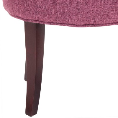 Rose Pink Button Tufted Vanity Stool with Mahogany Legs