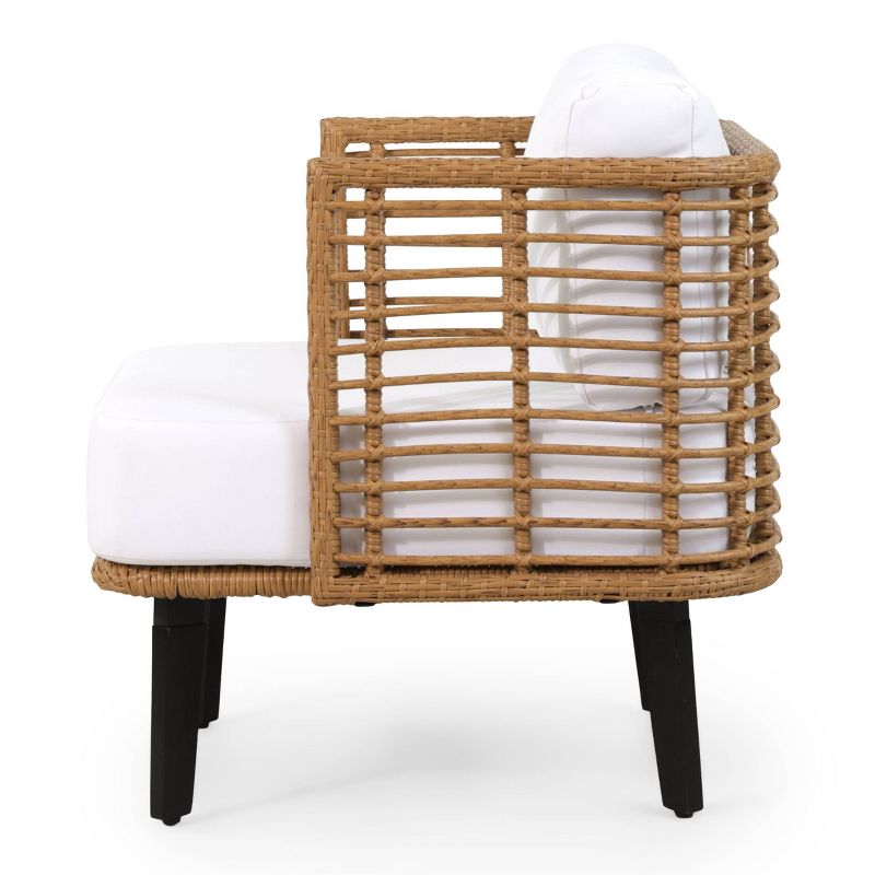 Nic Outdoor Wicker Club Chair with Cushion - Light Brown/White - Christopher Knight Home, 5 of 11