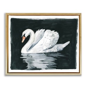 Stupell Industries Beautiful Swan Black Reflection Floating Frame Canvas Art, Gold, 31" x 25" - 1 of 4