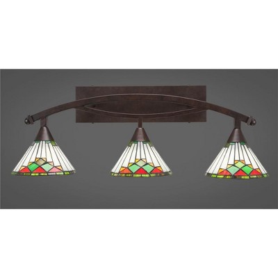 Toltec Lighting Bow 3 - Light Vanity in  Bronze with 7" Green Sunray Art Glass Shade