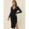 Seta T Women's Fall Winter Long Sleeve V Neck Ribbed Knit Side Slit Twist Front Midi Sweater Dress - 2 of 4