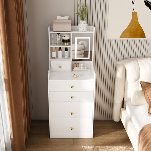 VYNXARIA 3-in-1 Dressing Table with Storage Stool,Compact Makeup Vanity with 4 Drawers, Hidden Stool & Open Bookshelf,White - 1 of 4