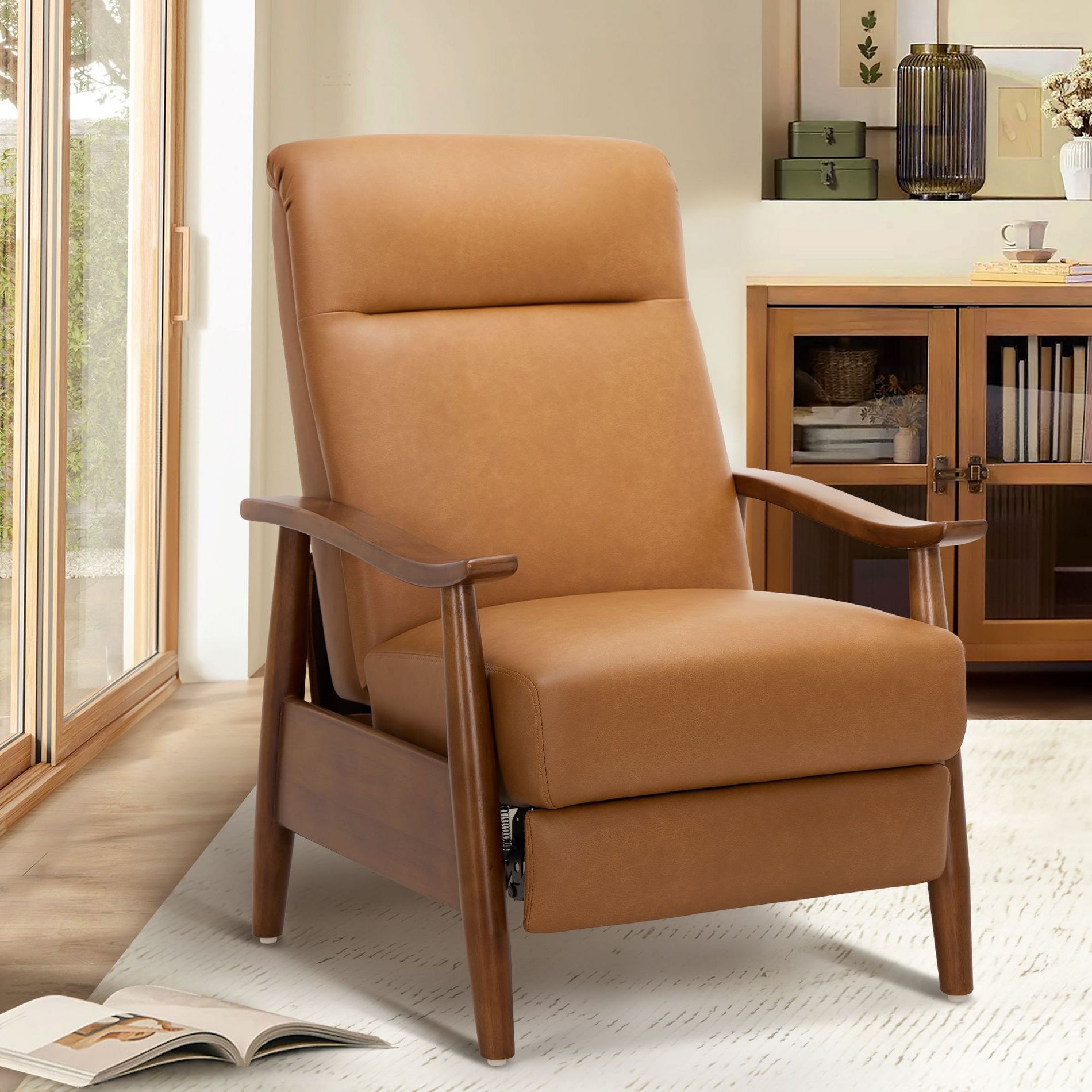 Ora Maison Push Back Recliner Chair – Adjustable Leather Armchair with Footrest for Living Room and Bedroom, Brown