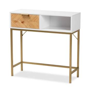 Giona Two-Tone Wood and Metal 1 Drawer Console Table White/Gold - Baxton Studio