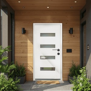 SpassWay 36"W*80"H 4-Lite Exterior Frosted Glass Prehung Front Entry Door Primed Interior Fiberglass Entrance Door - 1 of 4