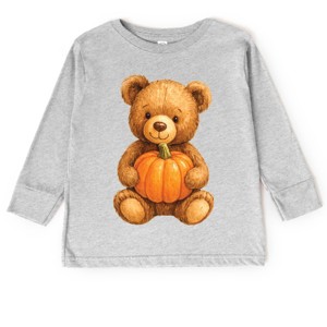 Watercolor Pumpkin Bear - Kids Toddler Long Sleeve Tee and Kids Youth Long Sleeve Tee - 1 of 2