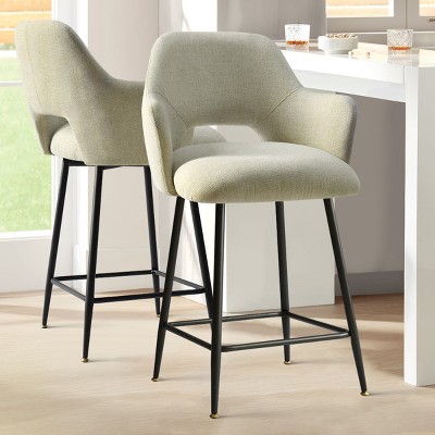 Edwin Counter Stools Set of 2, 25.5" Upholstered Counter Height Barstools with Back And Armrest Kitchen Stools with Black Legs-Maison Boucle