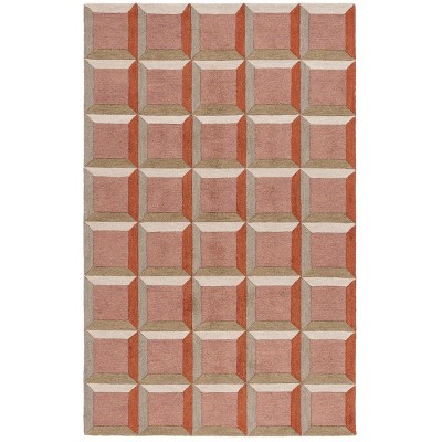 Handmade Pink and Beige Geometric Wool Area Rug, 5' x 8'