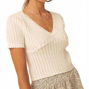 Women's Keep It Simple Scalloped Pointelle Crop Top - PROMESA - 1 of 4