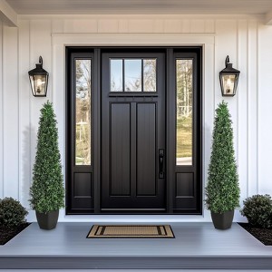 Artificial boxwood potted tree – conical fake plant with modern planter. 2-piece set for indoor, front porch outdoor use - 1 of 4