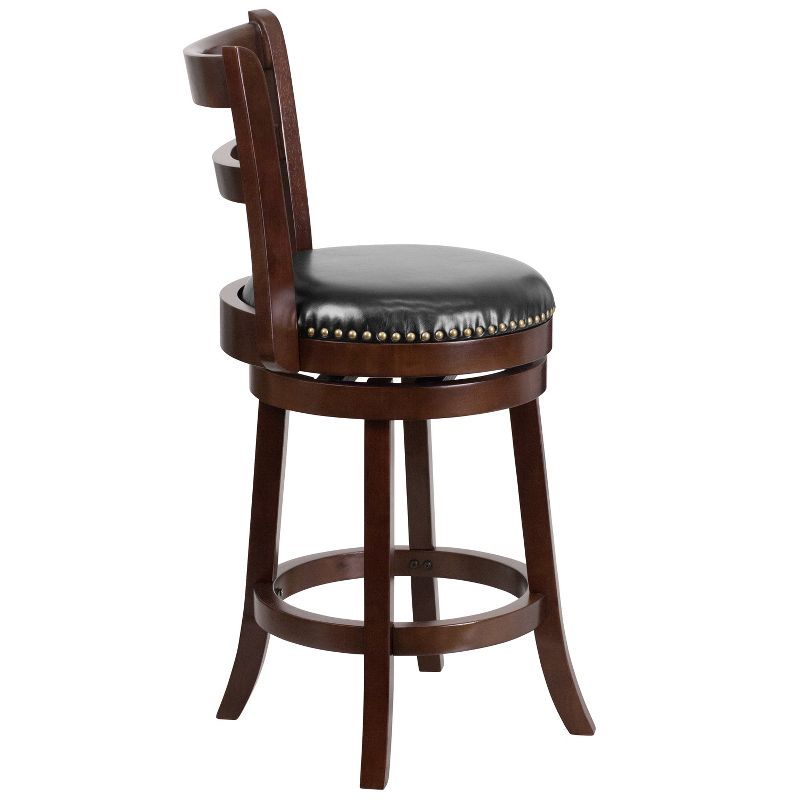 Merrick Lane 26" Wooden Counter Height Stool in Cappuccino Finish with Single Slat Ladder Back with Faux Leather Seat, 5 of 7