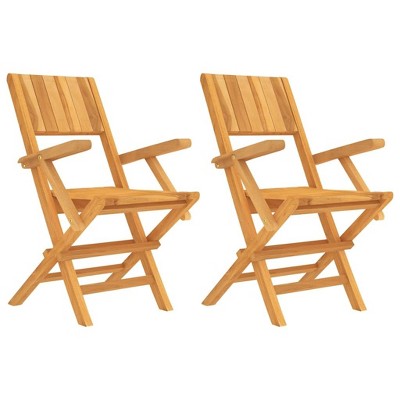 vidaXL Folding Patio Chairs 2pcs Set, 21.7"x24"x35.4" Outdoor Seating Solid Teak Wood with Slatted Design,