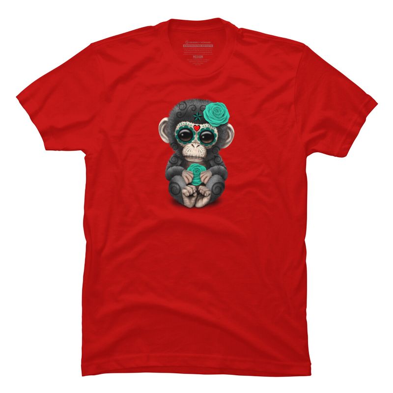 Men's Design By Humans Blue Day of the Dead Sugar Skull Baby Chimp By jeffbartels T-Shirt, 1 of 5