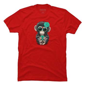 Men's Design By Humans Blue Day of the Dead Sugar Skull Baby Chimp By jeffbartels T-Shirt