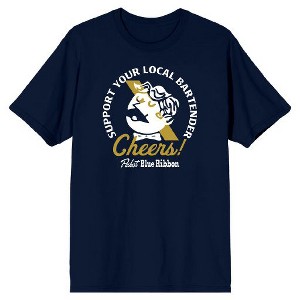 Pabst Blue Ribbon Cheers Mustached Man Men's Navy T-shirt - 1 of 1