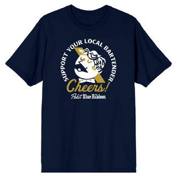 Pabst Blue Ribbon Cheers Mustached Man Men's Navy T-shirt