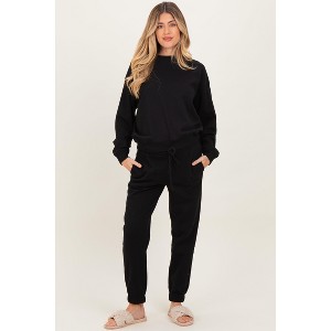 Pinkblush Black Fleece Long Sleeve Maternity Pullover & Jogger Set - 1 of 4
