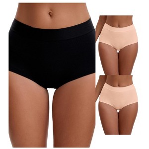 INSPIRE CHIC Women's High Waist Tummy Control Elastic Waistband Comfortable Brief 3 Packs - 1 of 4