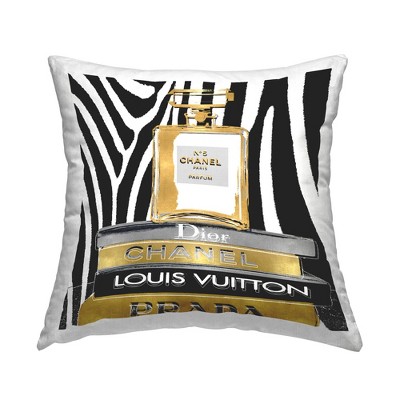 Stupell Industries Glam Fragrance Fashion Book Stack Black Zebra Print Printed Pillow, 18 x 18