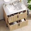 ORRD 30" Bathroom Vanity with Fluted Front, Ceramic Sink, Soft Close Full-Extension Drawers, Natural Finish - 2 of 4