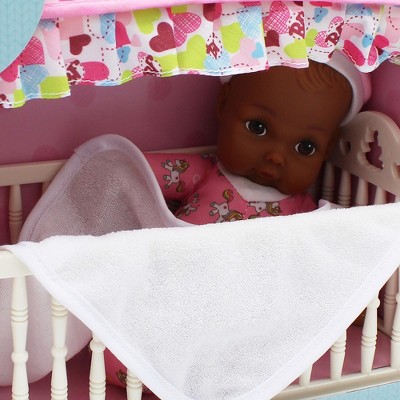 Baby's First Canopy Crib with Pink Unicorn Pajamas Doll