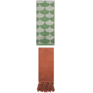 REGALWOVEN 2 Packs Cotton Geometric and Solid Absorbent Soft Hand Towel for Bathroom Kitchen - 1 of 4